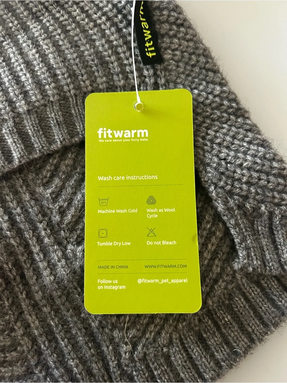NWT Fitwarm Grey Turtleneck Cable Knit Pet Dog Sweater - Size Medium